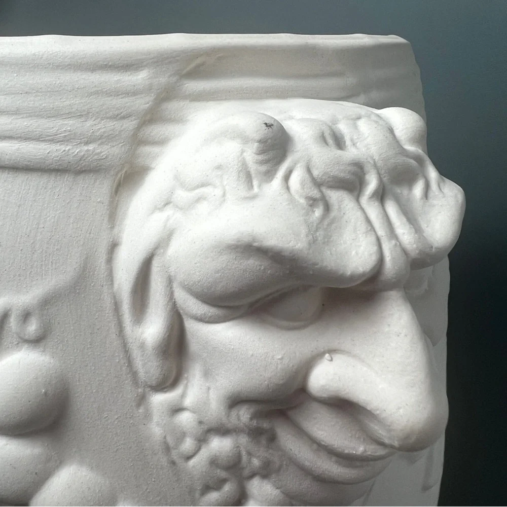 Hartstone Pottery Bacchus Head Grapes Bisque Wine Cooler Ice Bucket